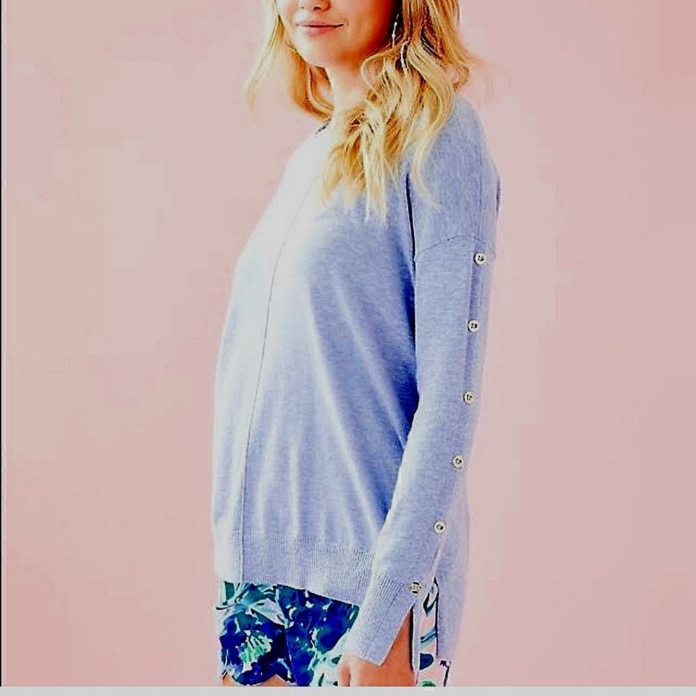 Lilly Pulitzer Melenie Sweater Heathered Blue Lightweight Pullover Sweater XS